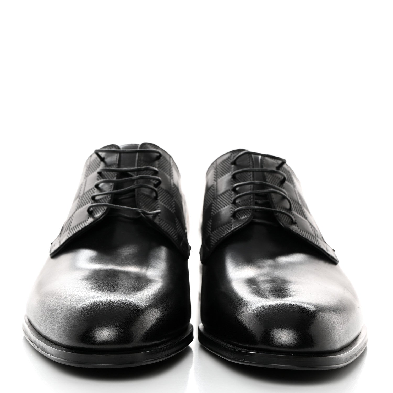 Louis Vuitton Glazed Calfskin Damier Embossed Haussmann Derby Lace Up Shoes 8 Black 2 of 9