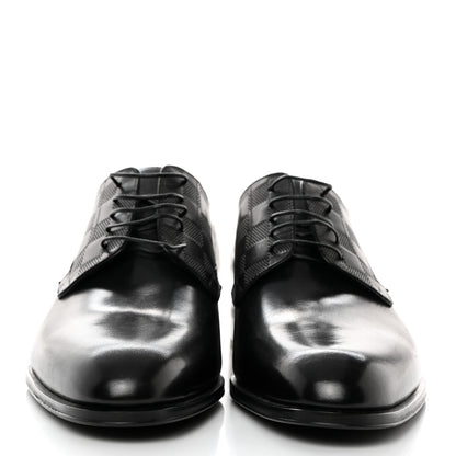 Louis Vuitton Glazed Calfskin Damier Embossed Haussmann Derby Lace Up Shoes 8 Black 2 of 9