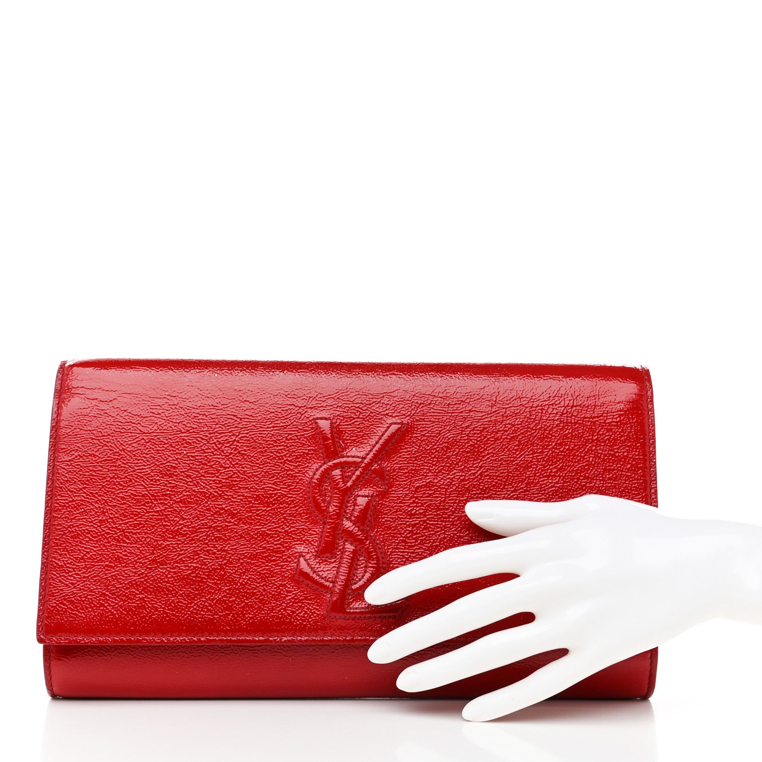 Saint Laurent Textured Patent Monogram Large Belle De Jour Clutch Red 2 of 8