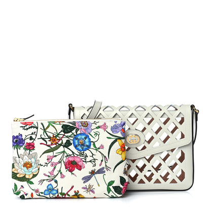 Gucci Canvas Flora Floral Calfskin Medium Cutout Shoulder Bag White Multicolor 1 of 11