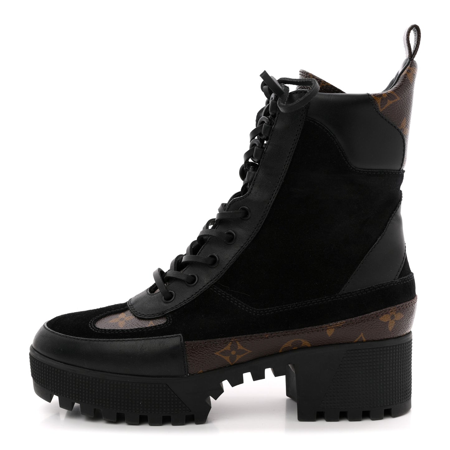 Suede Calfskin Monogram Laureate Platform Desert Boots 39 Black