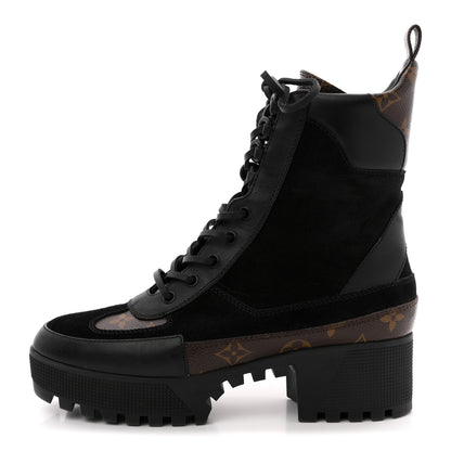 Louis Vuitton Suede Calfskin Monogram Laureate Platform Desert Boots 39 Black 1 of 10