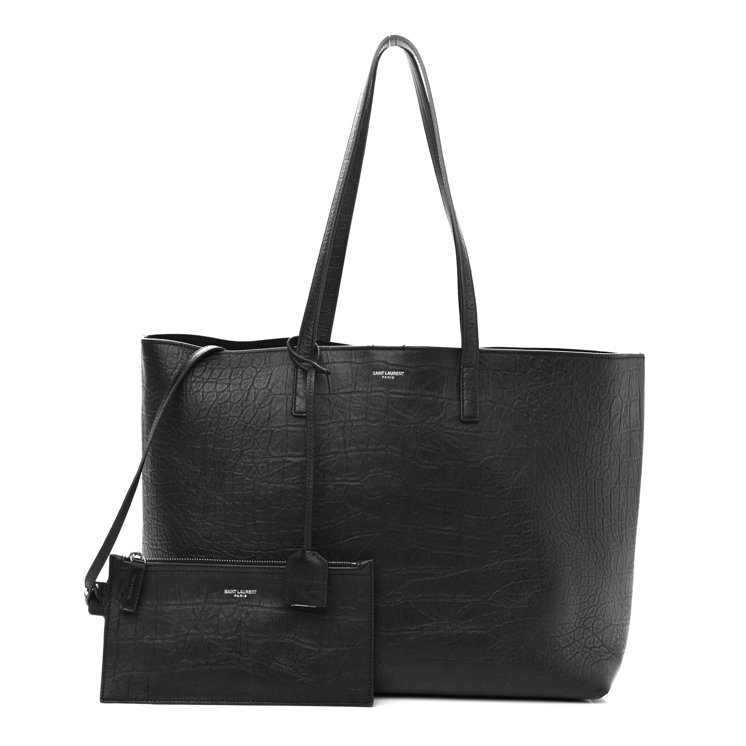 Saint Laurent Calfskin Crocodile Embossed Large Shopper Tote Black 1 of 9
