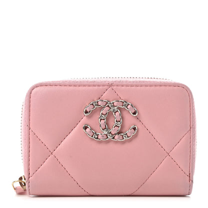 Chanel Lambskin Quilted Chanel 19 Zip Around Coin Purse Wallet Light Pink 1 of 8