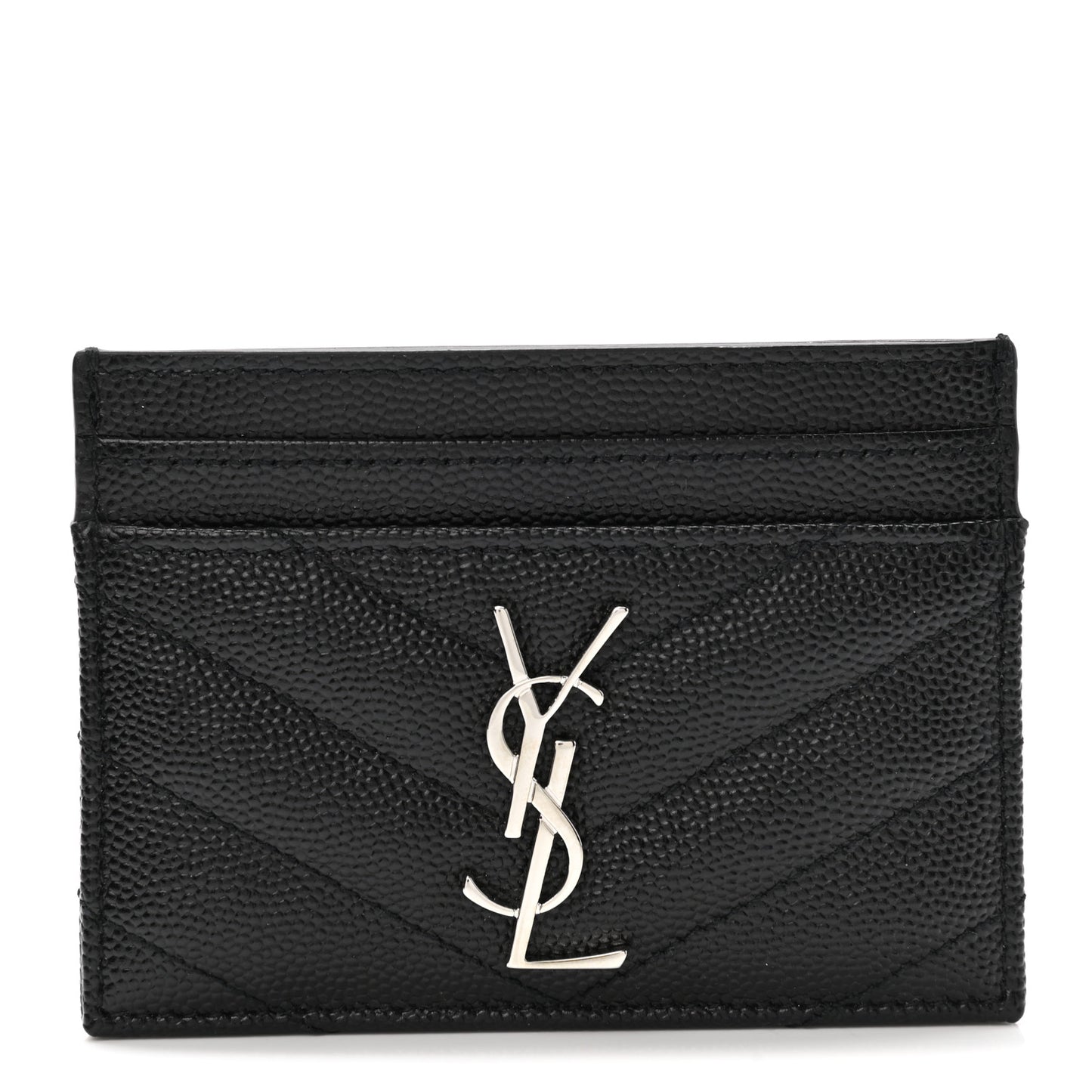 Grain De Poudre Matelasse Chevron Monogram Credit Card Case Black