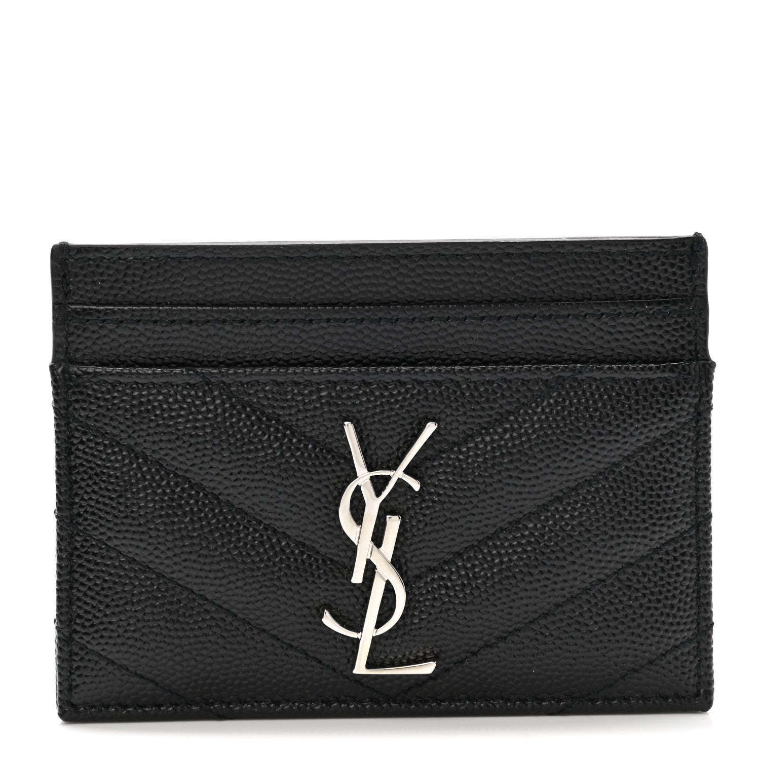 Saint Laurent Grain De Poudre Matelasse Chevron Monogram Credit Card Case Black 1 of 8