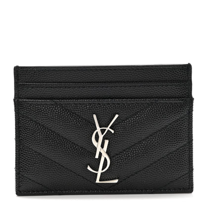 Saint Laurent Grain De Poudre Matelasse Chevron Monogram Credit Card Case Black 1 of 8