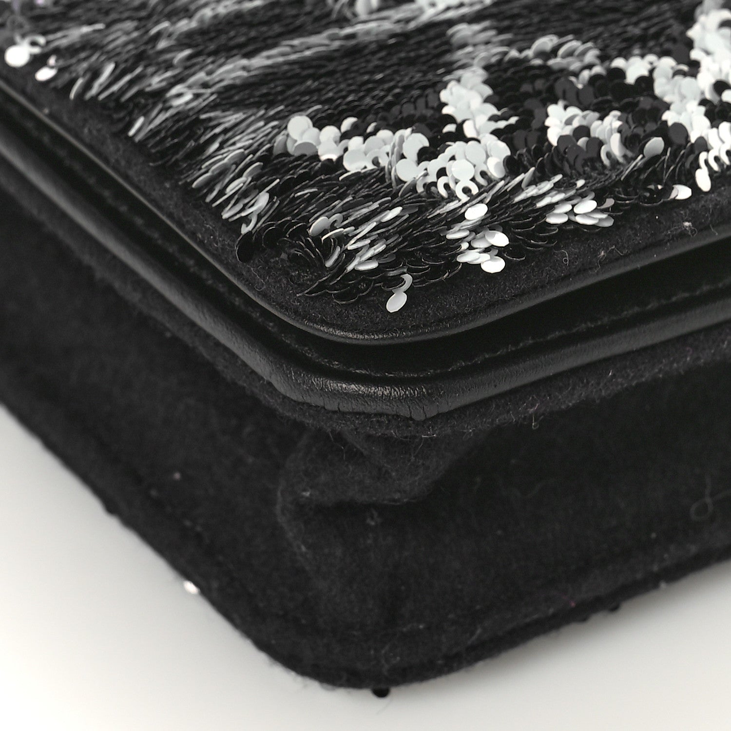 Chanel Sequin Wallet On Chain WOC Black Ecru White 8 of 10