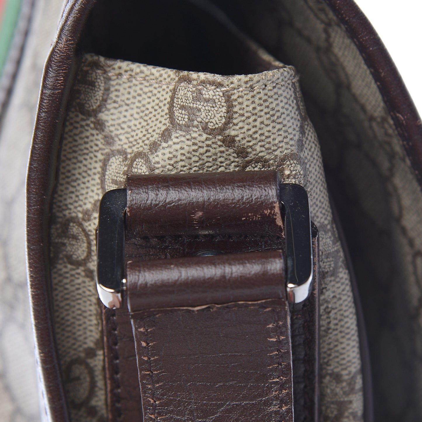 GG Plus Monogram Web Large Flap Messenger Bag Beige Dark Brown