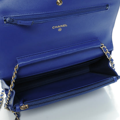 Chanel Lambskin Quilted Wallet On Chain WOC Dark Blue 5 of 9