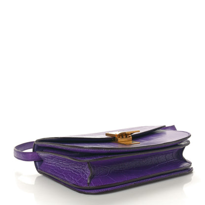 Celine Calfskin Crocodile Embossed Medium Classic Box Flap Bag Purple 4 of 10
