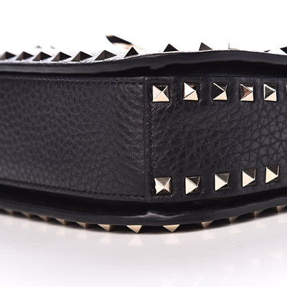 Valentino Garavani Pebbled Calfskin Medium Rockstud Flap Saddle Bag Black 8 of 9