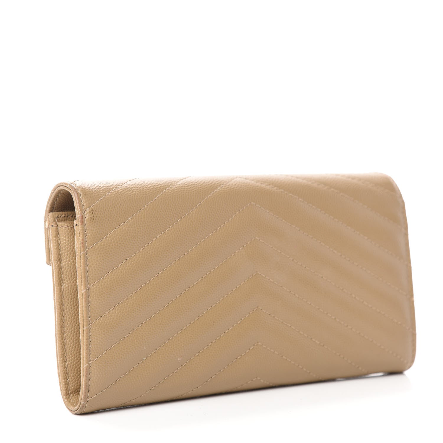 Saint Laurent Grain De Poudre Matelasse Chevron Monogram Flap Wallet Dark Beige 3 of 8