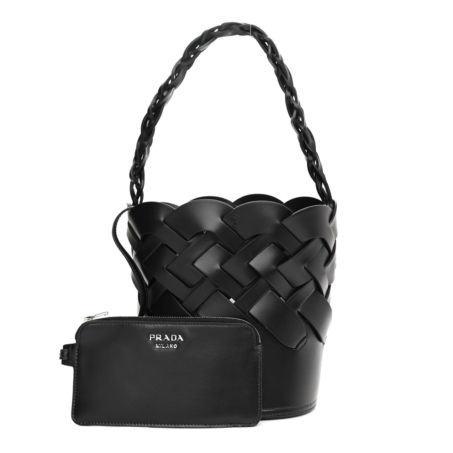 Vitello Intreccio Bucket Bag Black