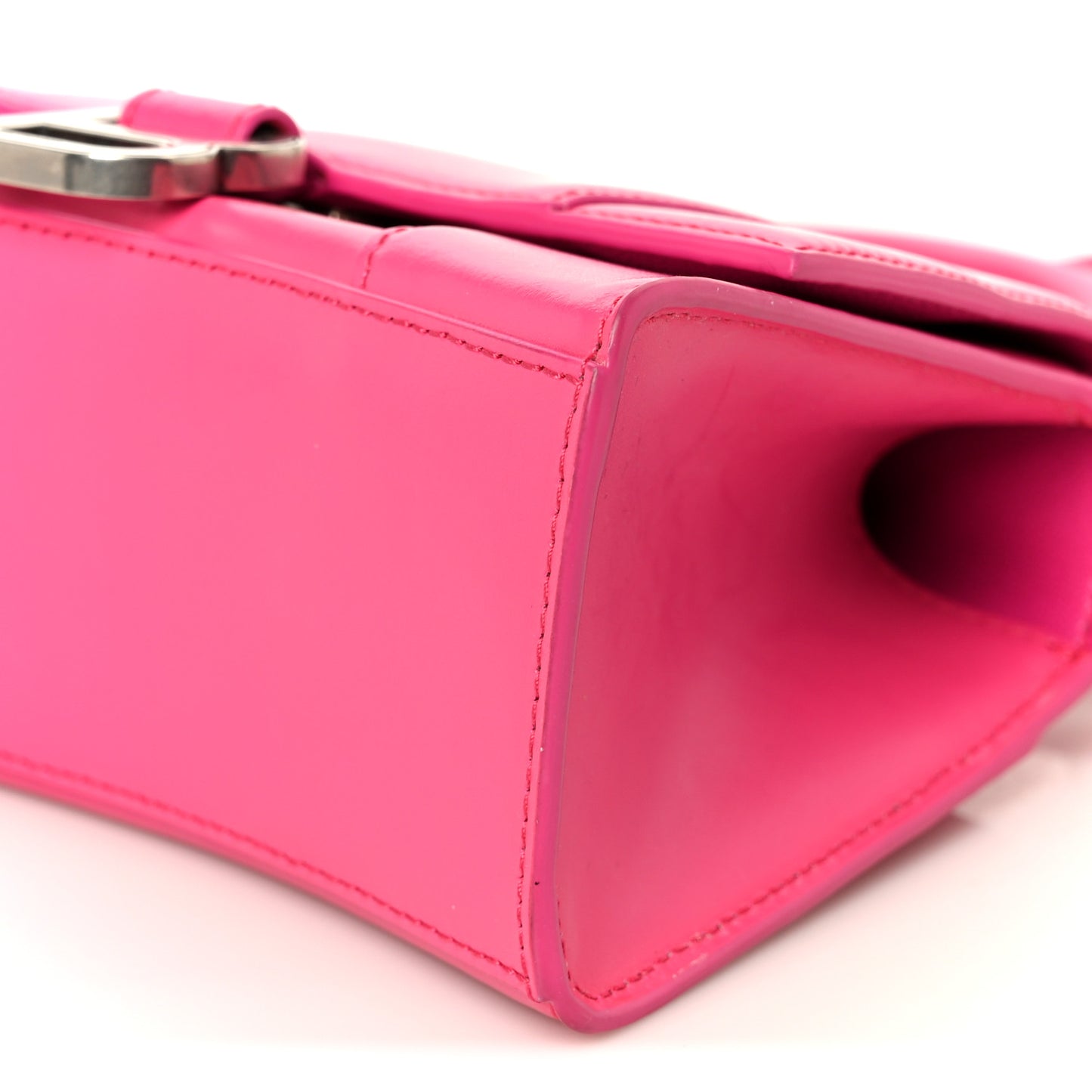 Shiny Box Calfskin Hourglass Top Handle Bag XS Acid Fuchsia