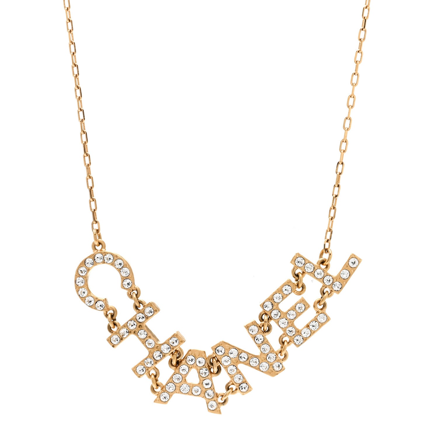 Chanel Metal Crystal 90's Icon Logo Necklace Gold 1 of 6