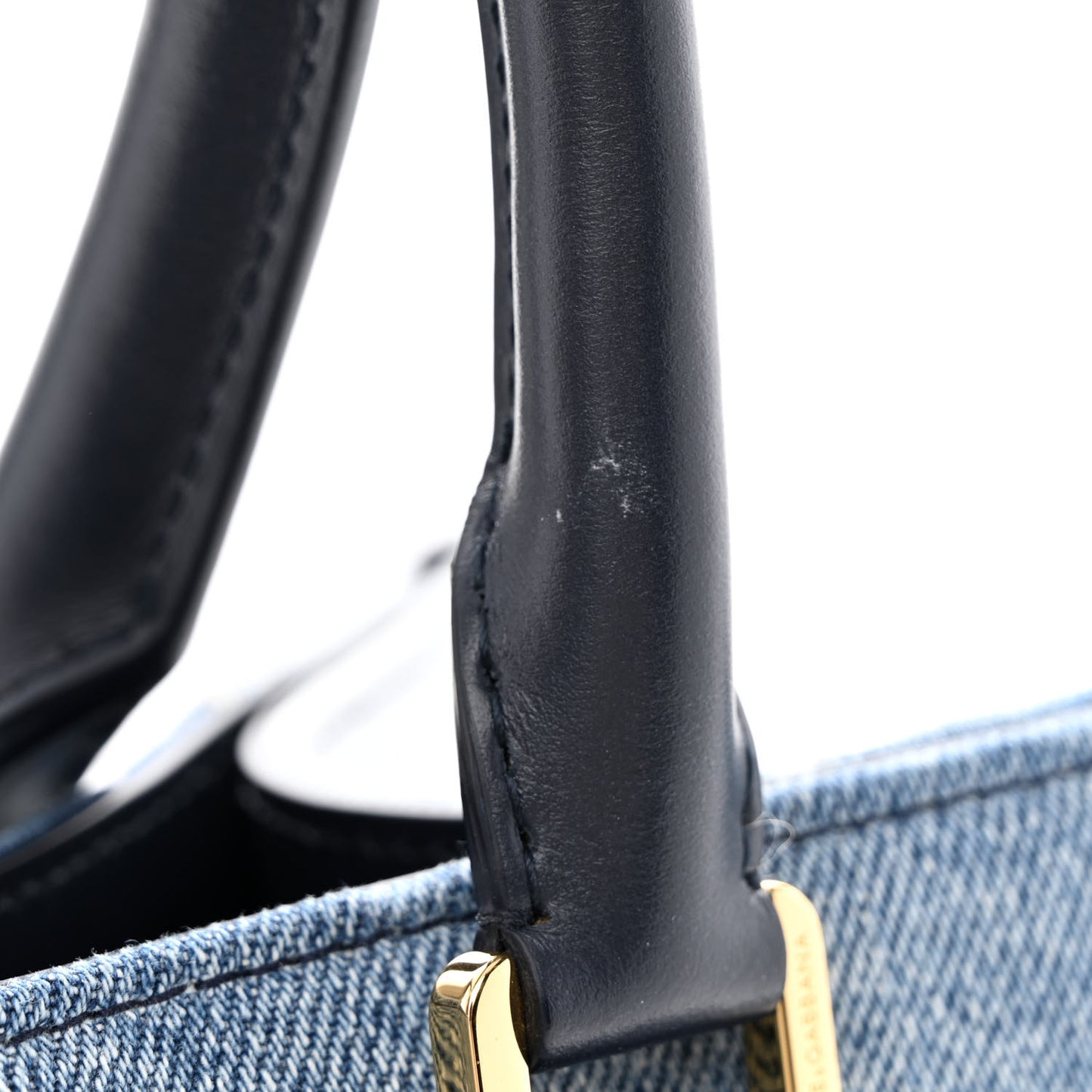 Calfskin Denim Patchwork Logo Shopper Tote Blue