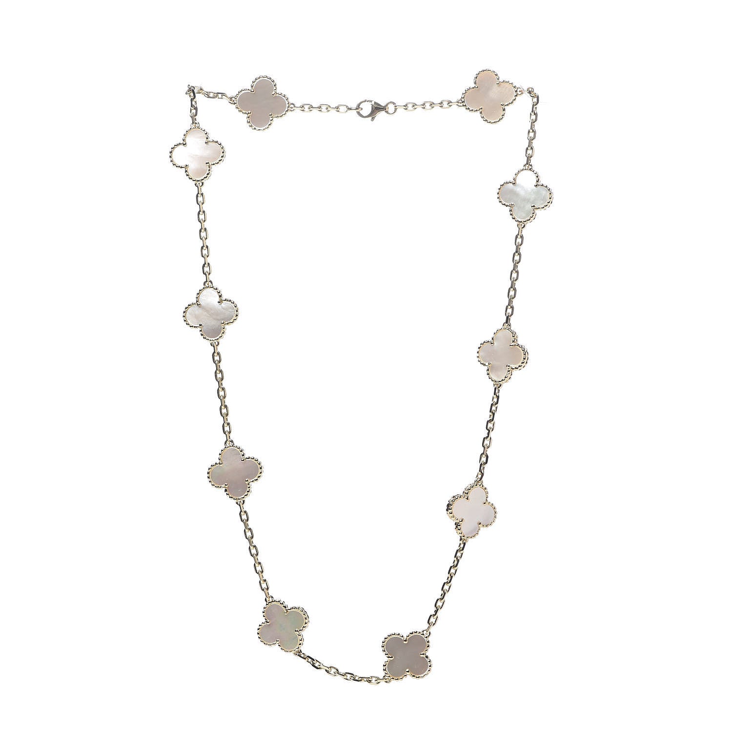 Van Cleef & Arpels 18K Yellow Gold Mother of Pearl 10 Motifs Vintage Alhambra Necklace 3 of 6