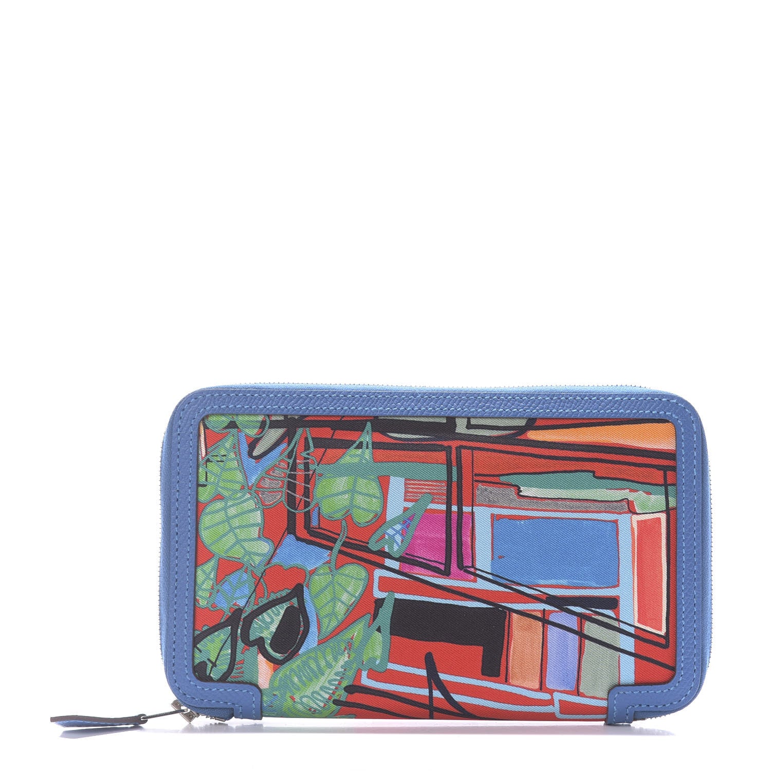 Hermes Epsom Printed Silk Tropical Soie-Cool Wallet Rouge Vif Mykonos 1 of 12