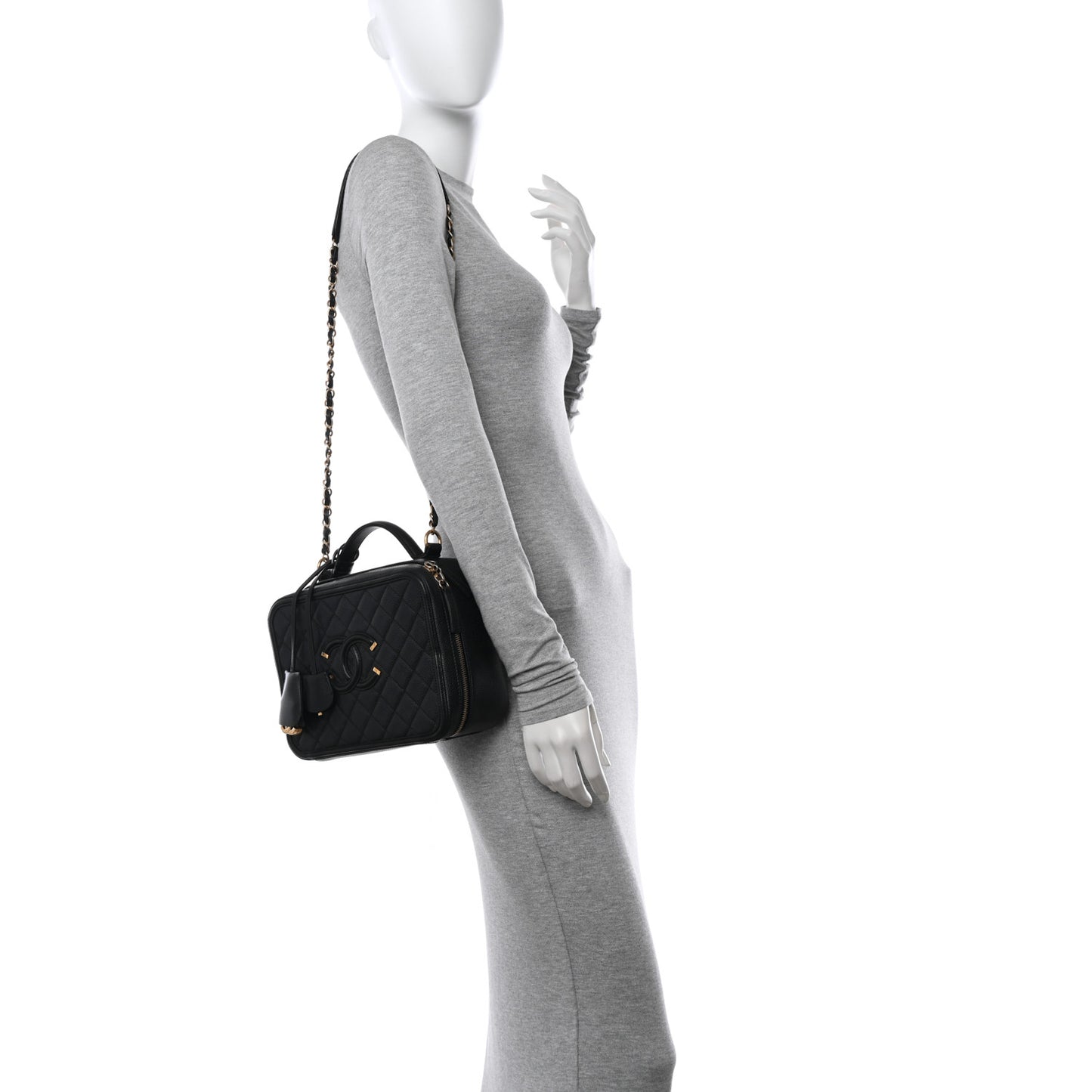 Caviar Quilted Large CC Filigree Vanity Case Black