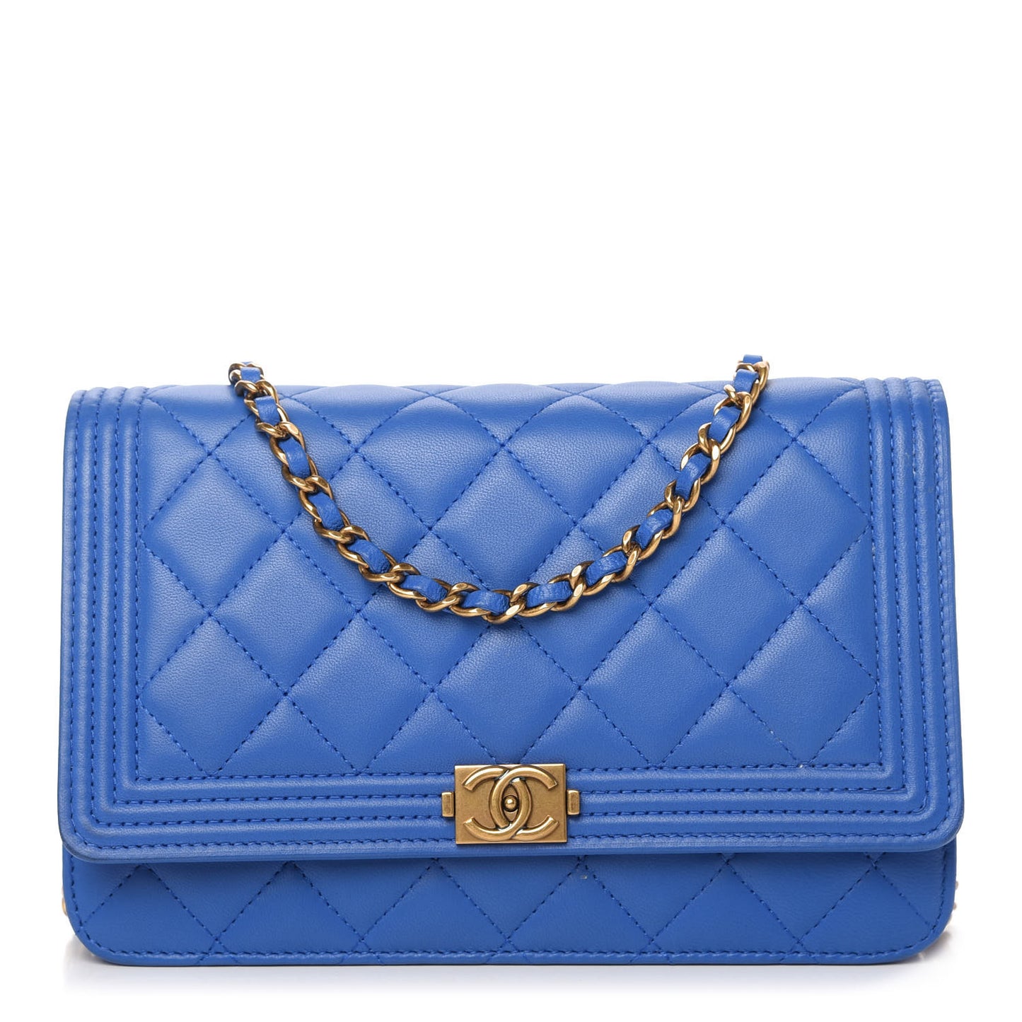 Lambskin Quilted Boy Wallet On Chain WOC Blue