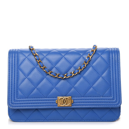 Chanel Lambskin Quilted Boy Wallet On Chain WOC Blue 1 of 10