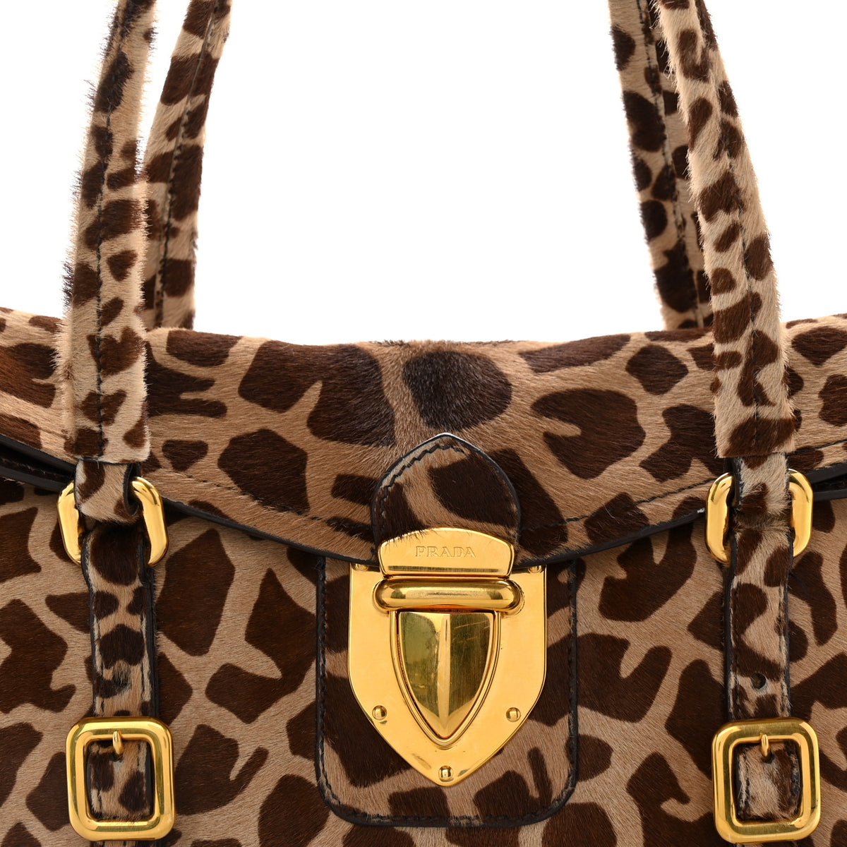 Prada Calf Hair Cavallino Giraffe Print Easy Foldover Pushlock Satchel Sabbia Moro 8 of 12