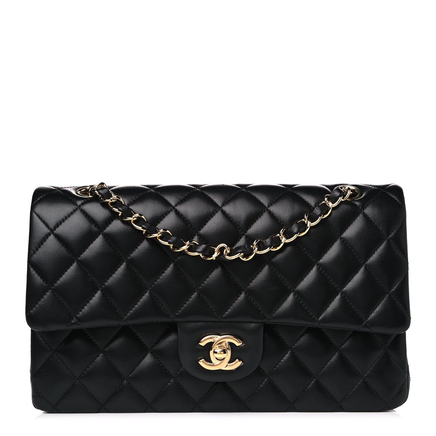 Lambskin Quilted Medium Double Flap Black