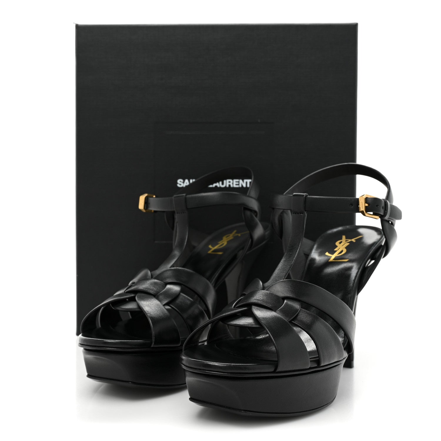 Saint Laurent Calfskin Tribute 75 Platform Sandals 39 Black 9 of 9