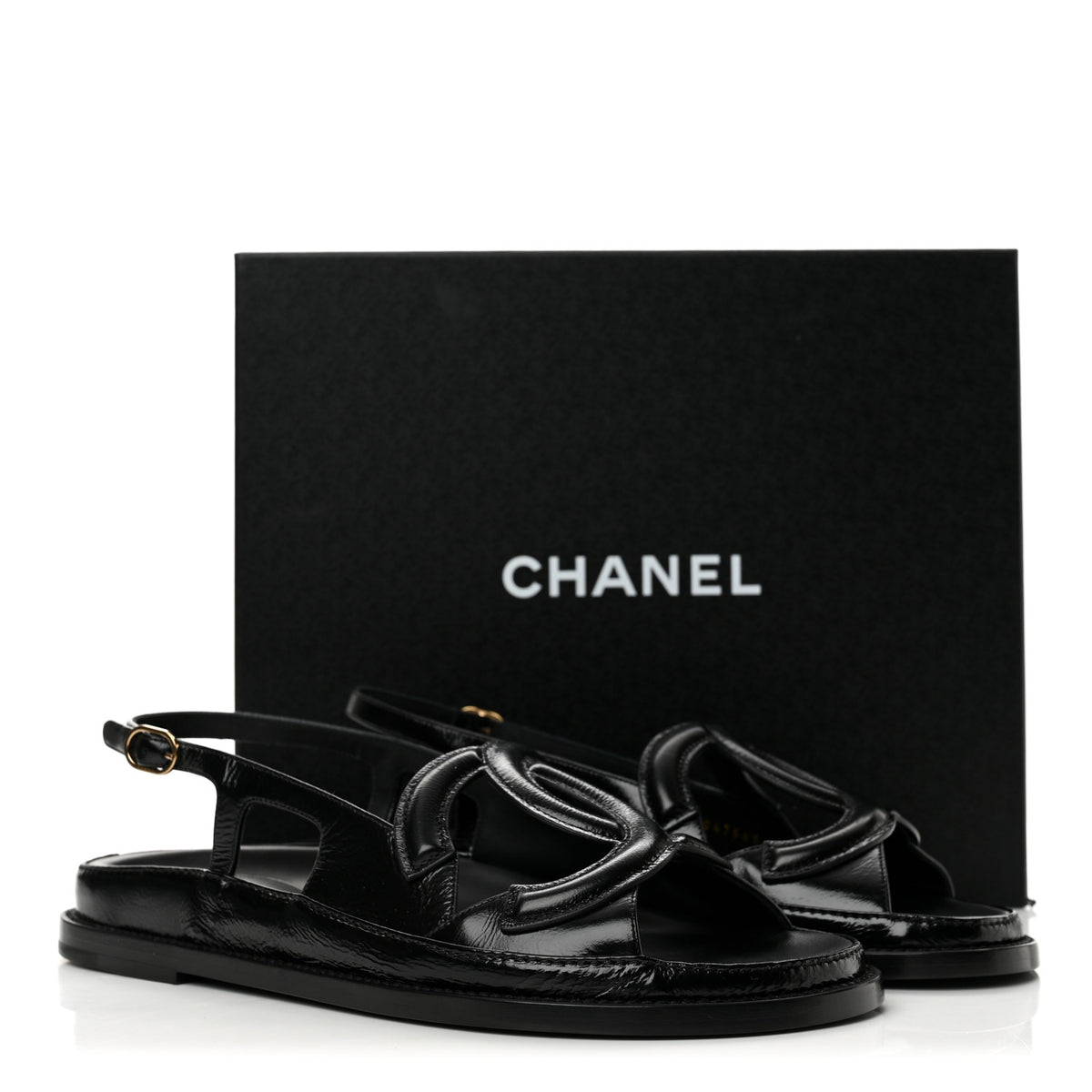 Chanel Crumpled Shiny Lambskin CC Cut Out Dad Sandals 40 Black 11 of 11