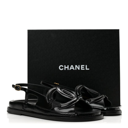 Chanel Crumpled Shiny Lambskin CC Cut Out Dad Sandals 40 Black 11 of 11