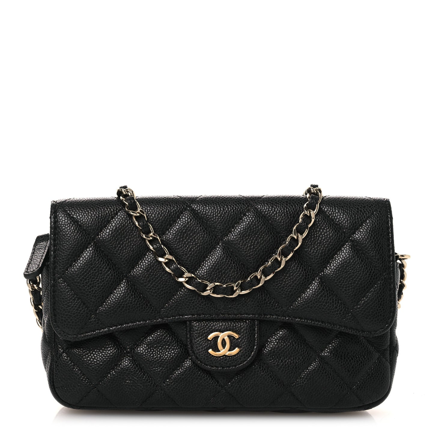 Caviar Quilted Flap Phone Holder With Chain Black