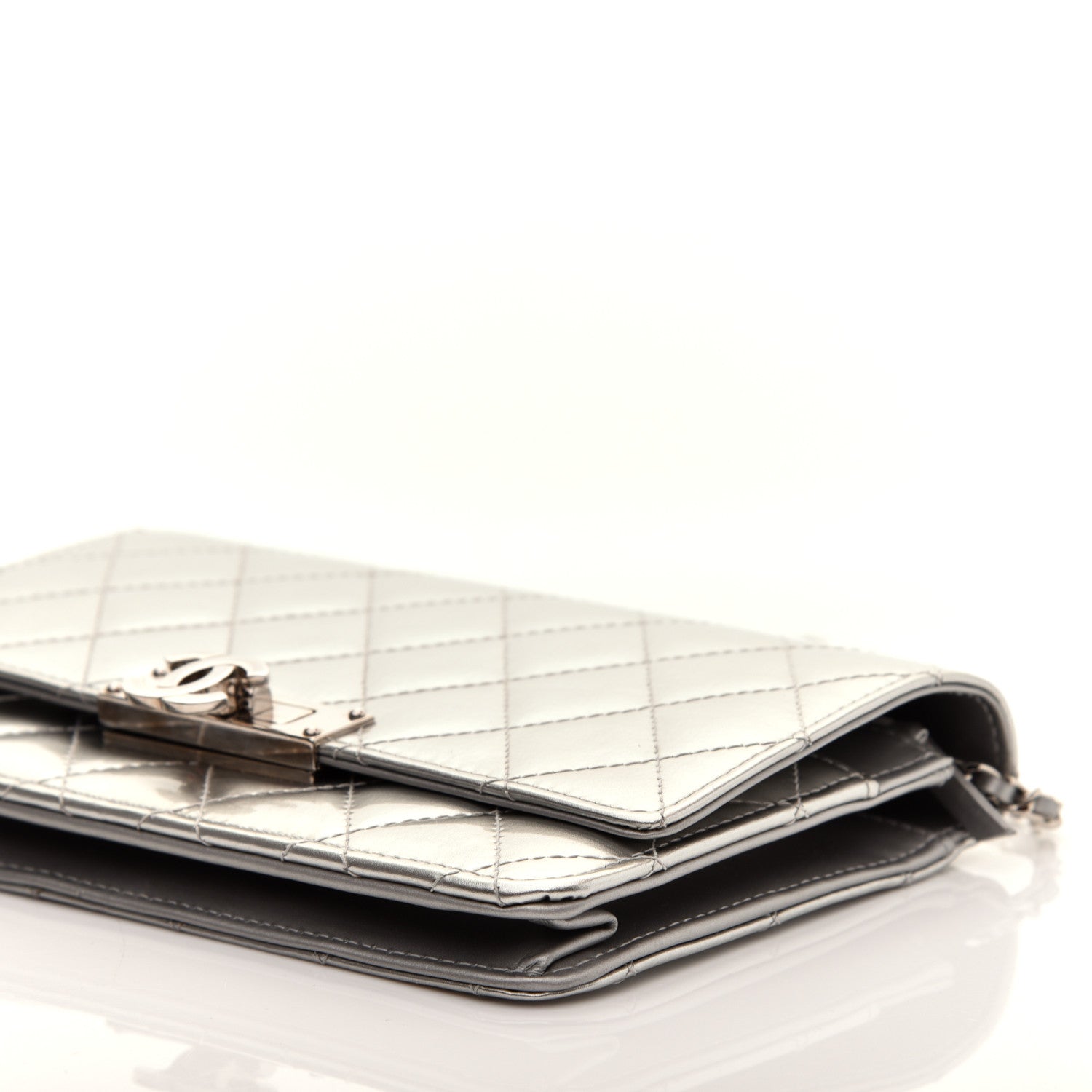 Chanel Patent Quilted Golden Class Wallet on Chain WOC Silver 7 of 9
