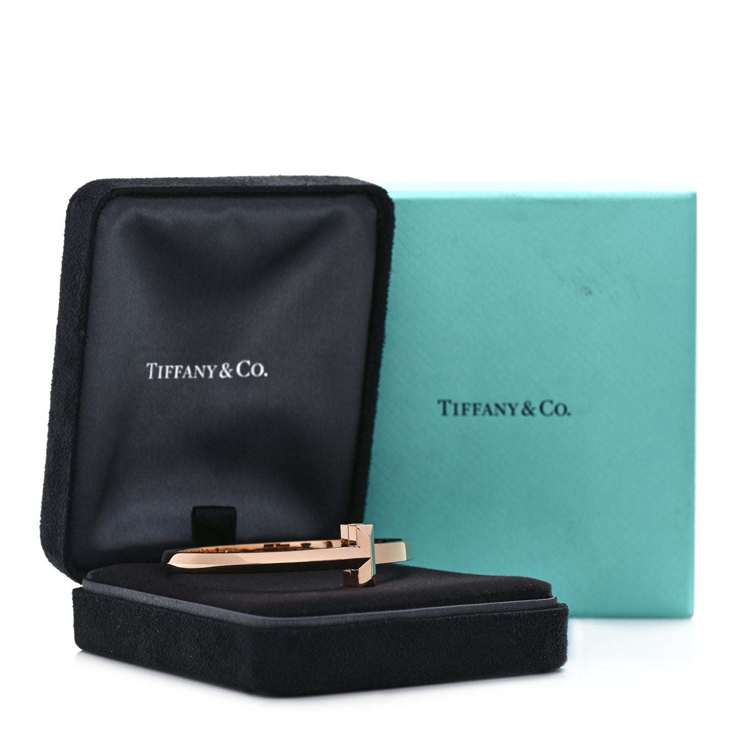 18K Rose Gold Wide T T1 Hinged Bangle Bracelet
