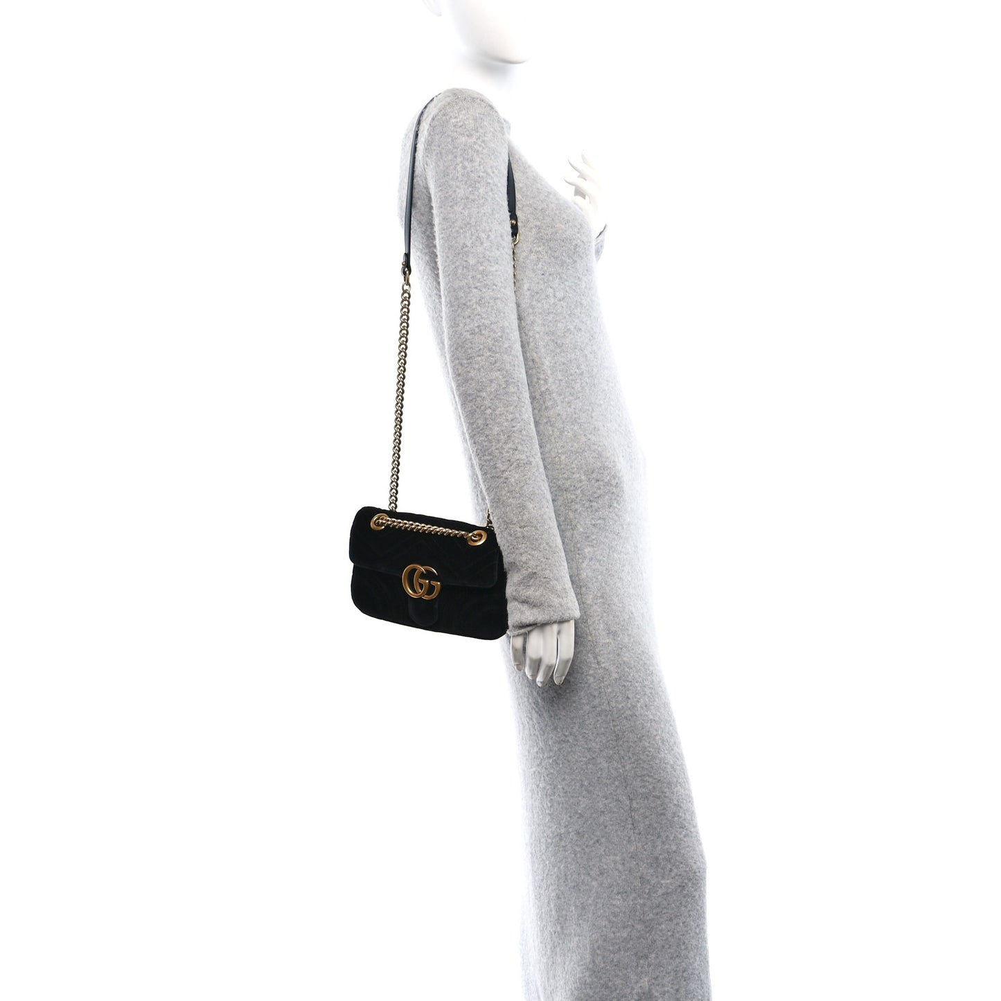 Velvet Matelasse Mini GG Marmont Shoulder Bag Black