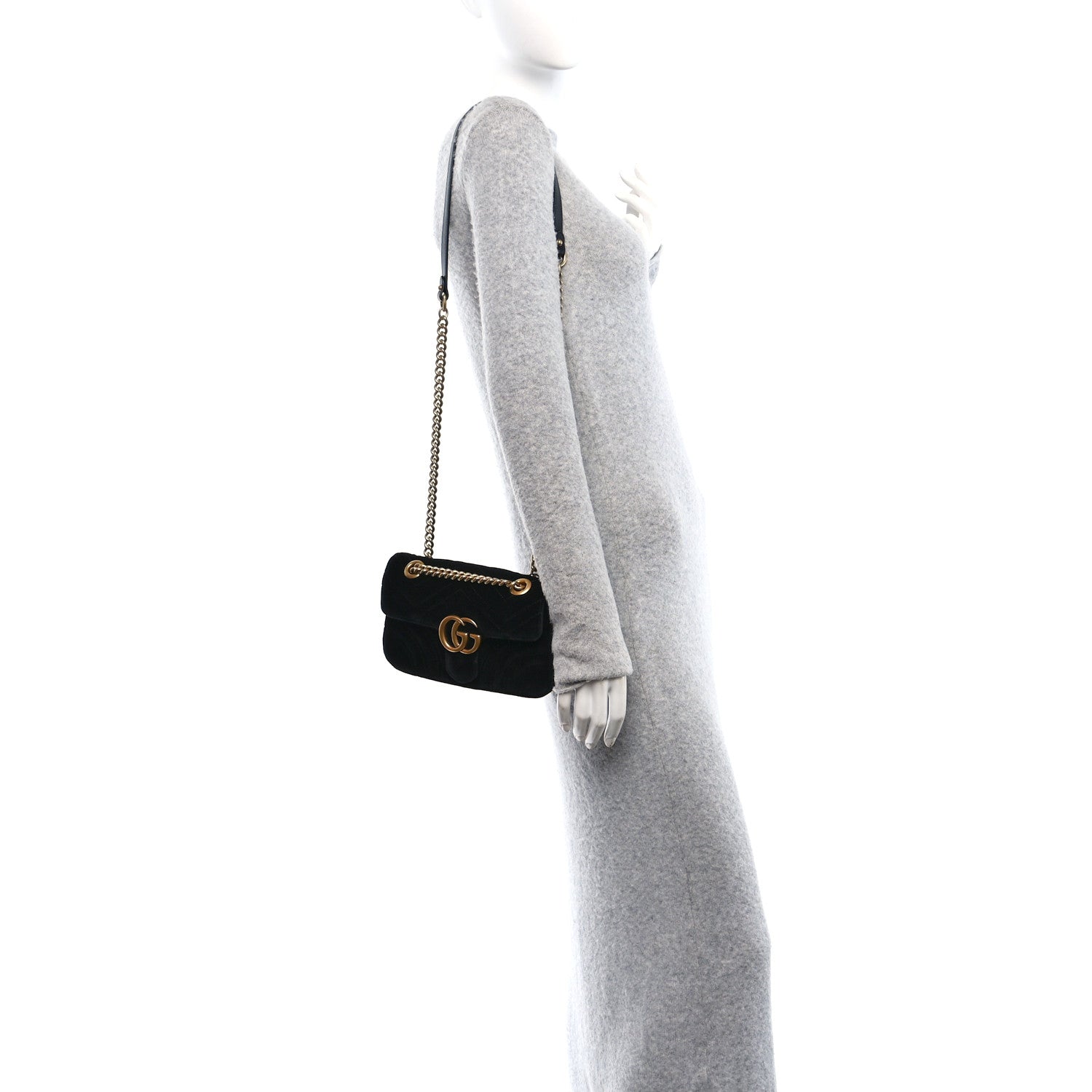 Gucci Velvet Matelasse Mini GG Marmont Shoulder Bag Black 2 of 11