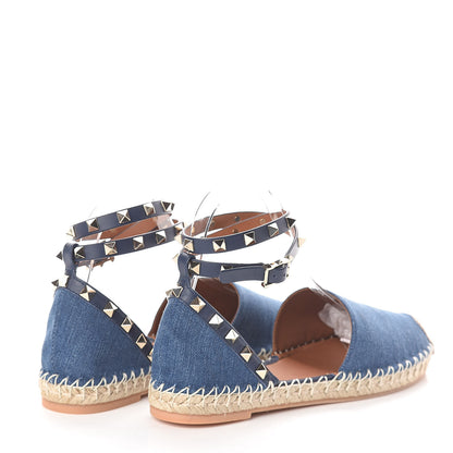 Valentino Garavani Denim Rockstud Ankle Wrap Espadrille 20mm Flats 38 Light Denim 4 of 8