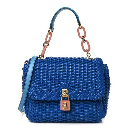 Dolce & Gabbana Woven Calfskin Padlock Shoulder Bag Blue 2 of 17
