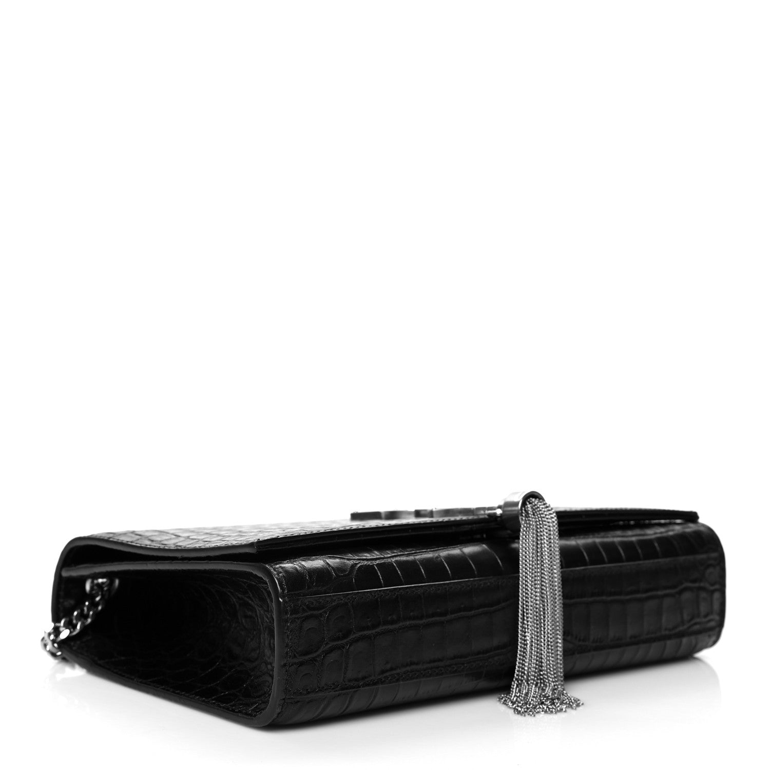 Saint Laurent Calfskin Crocodile Embossed Medium Classic Monogram Kate Tassel Satchel Black 4 of 11