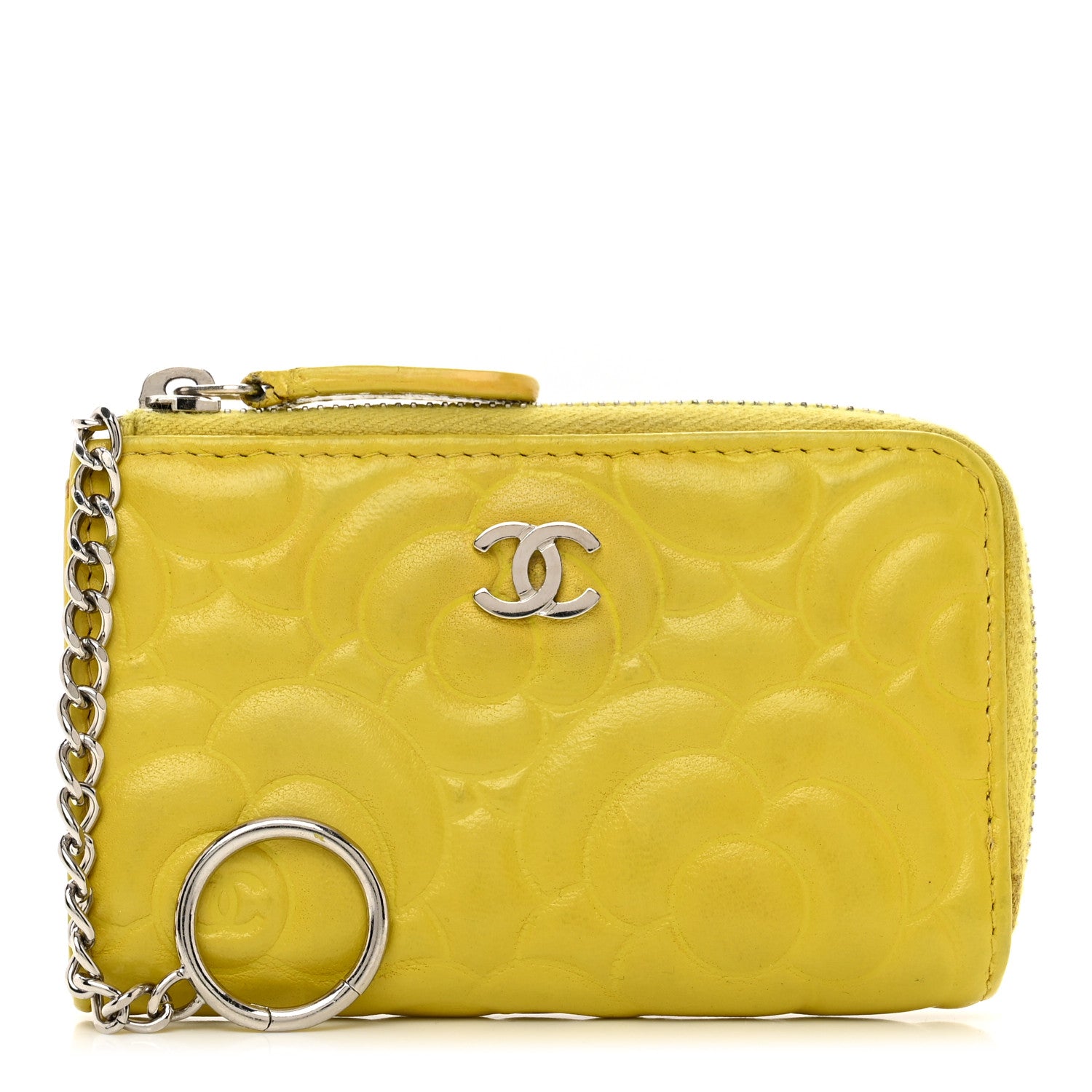 Chanel Lambskin Camellia Embossed Key Holder Case Yellow 1 of 10