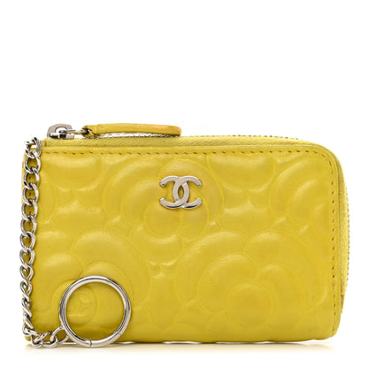 Chanel Lambskin Camellia Embossed Key Holder Case Yellow 1 of 10