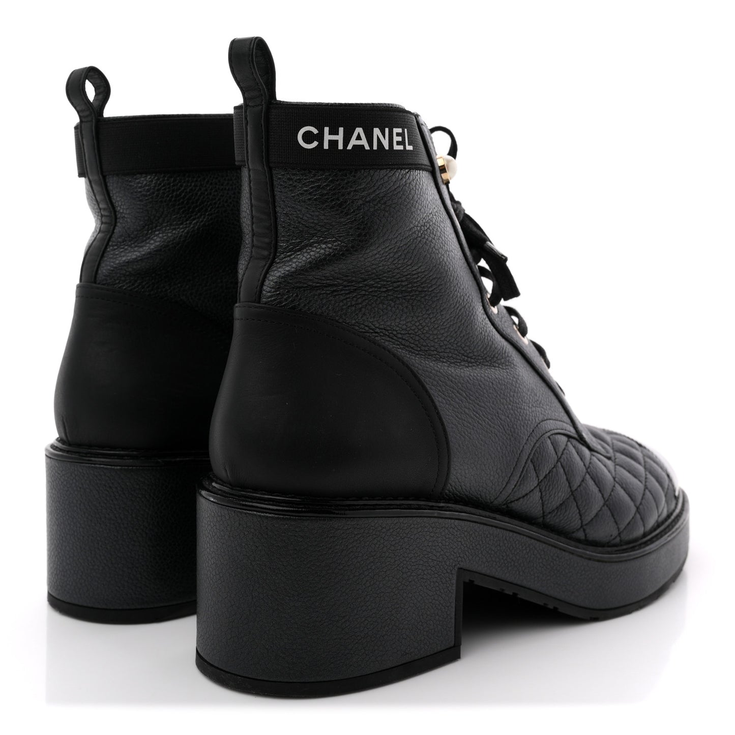 Pearly Calfskin Patent Calfskin Lace Up Combat Boots 40 Black