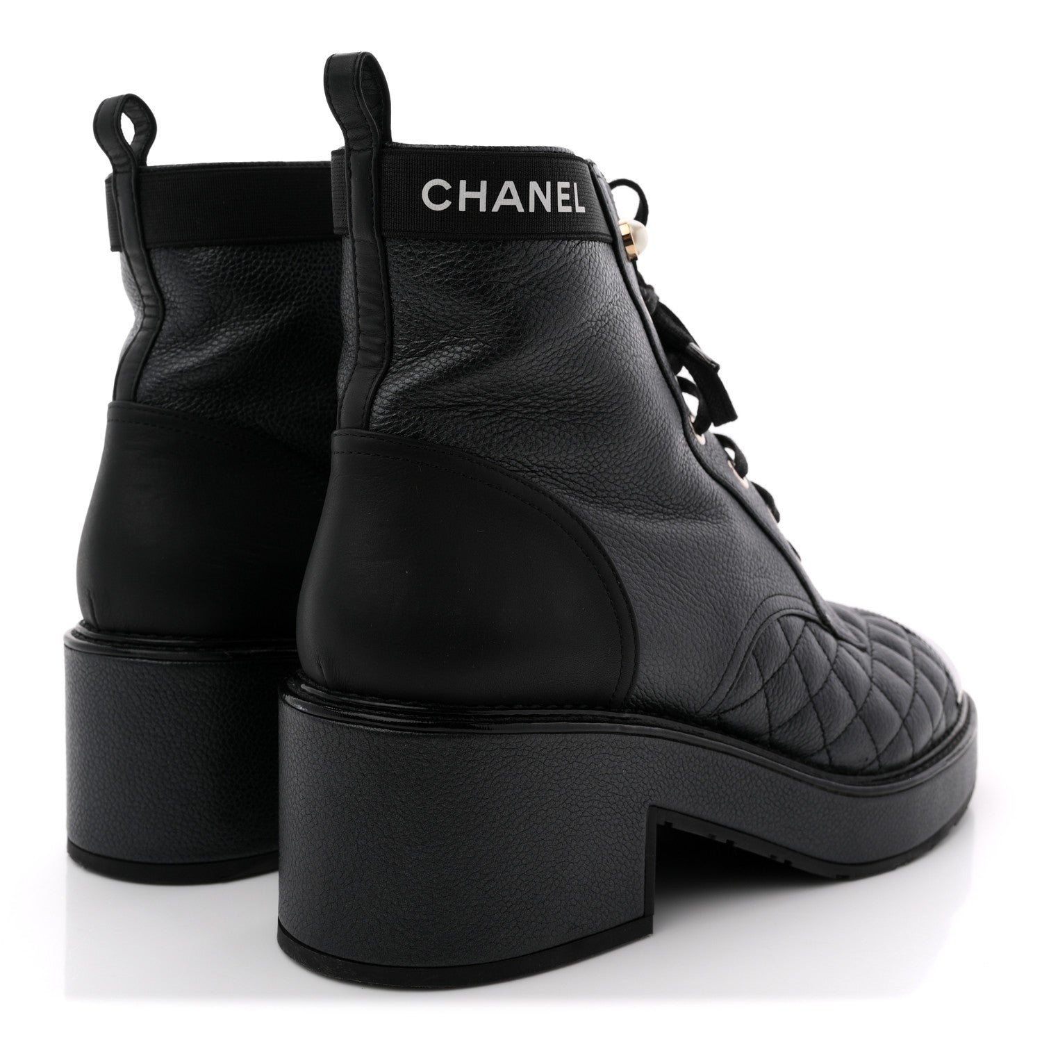 Chanel Pearly Calfskin Patent Calfskin Lace Up Combat Boots 40 Black 5 of 11