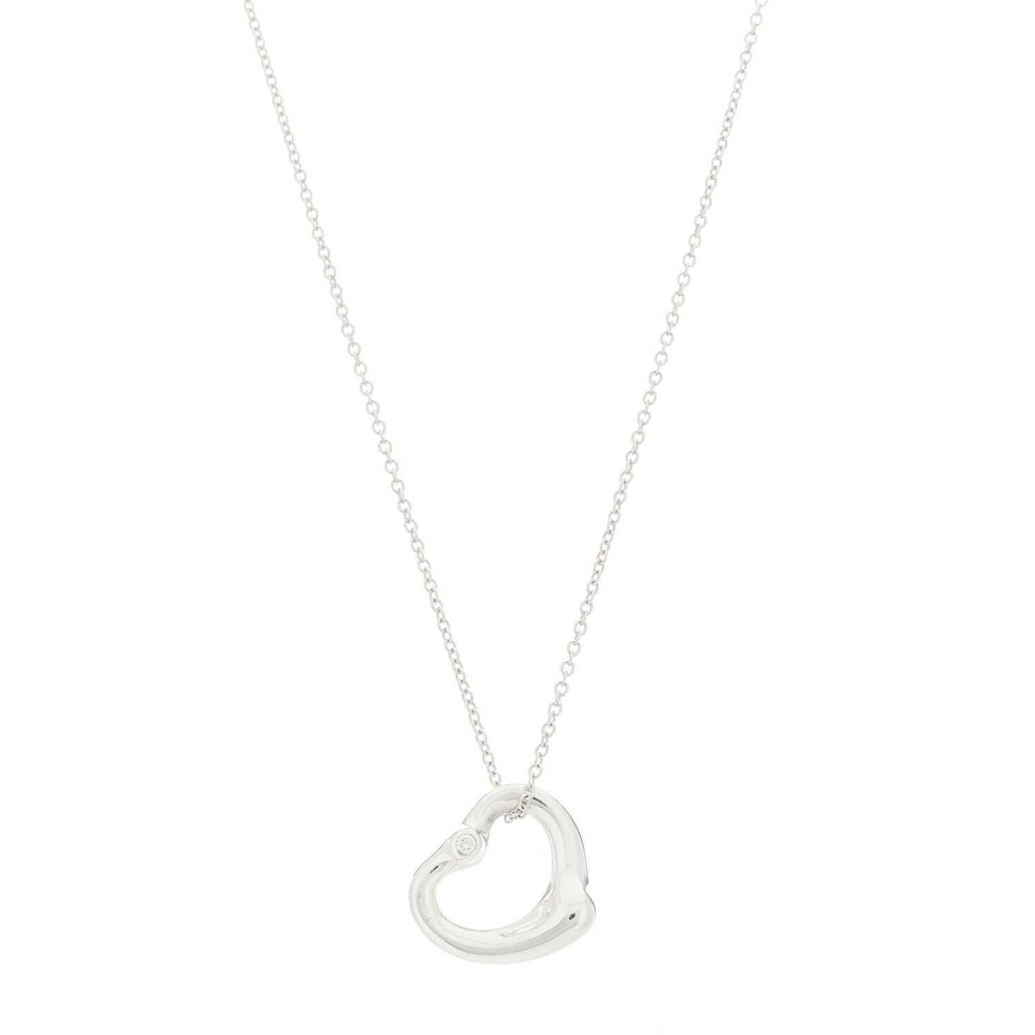 Tiffany Sterling Silver Diamond 16mm Elsa Peretti Open Heart Pendant Necklace 1 of 6