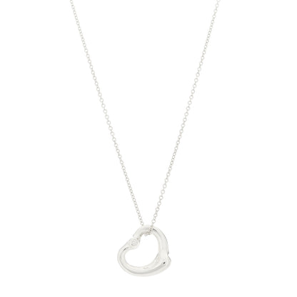 Tiffany Sterling Silver Diamond 16mm Elsa Peretti Open Heart Pendant Necklace 1 of 6