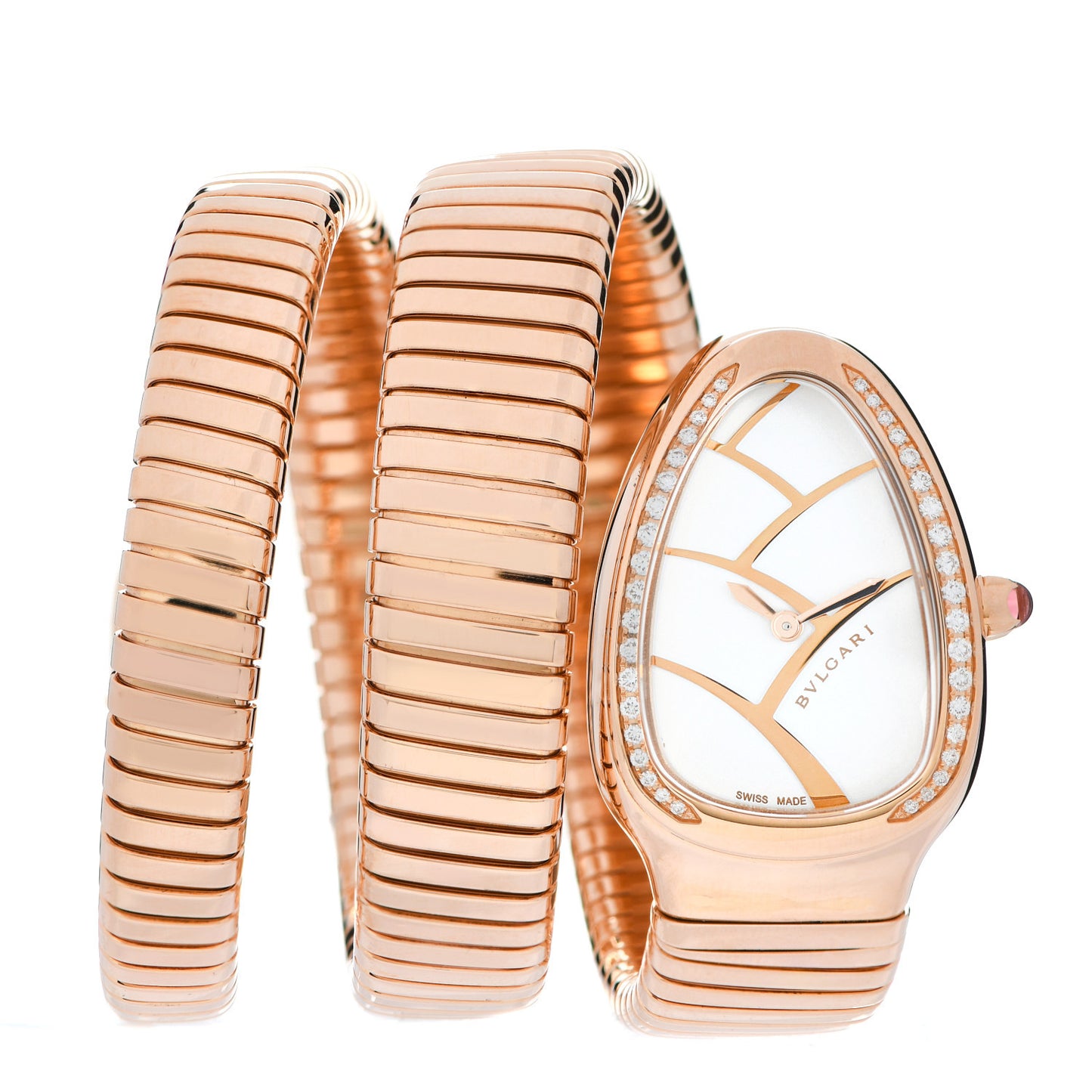 18K Rose Gold Diamond Bezel 35mm Serpenti Double Spiral Quartz Watch