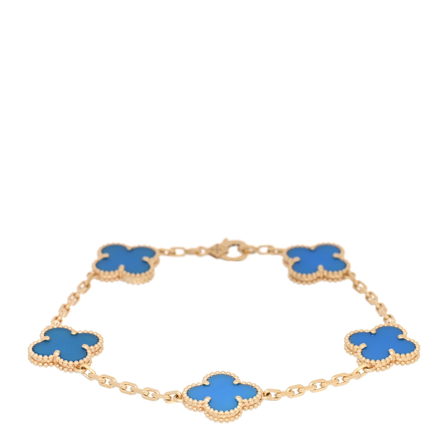 18K Yellow Gold Blue Agate 5 Motifs Vintage Alhambra Bracelet