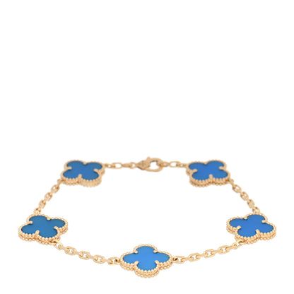 Van Cleef & Arpels 18K Yellow Gold Blue Agate 5 Motifs Vintage Alhambra Bracelet 1 of 3