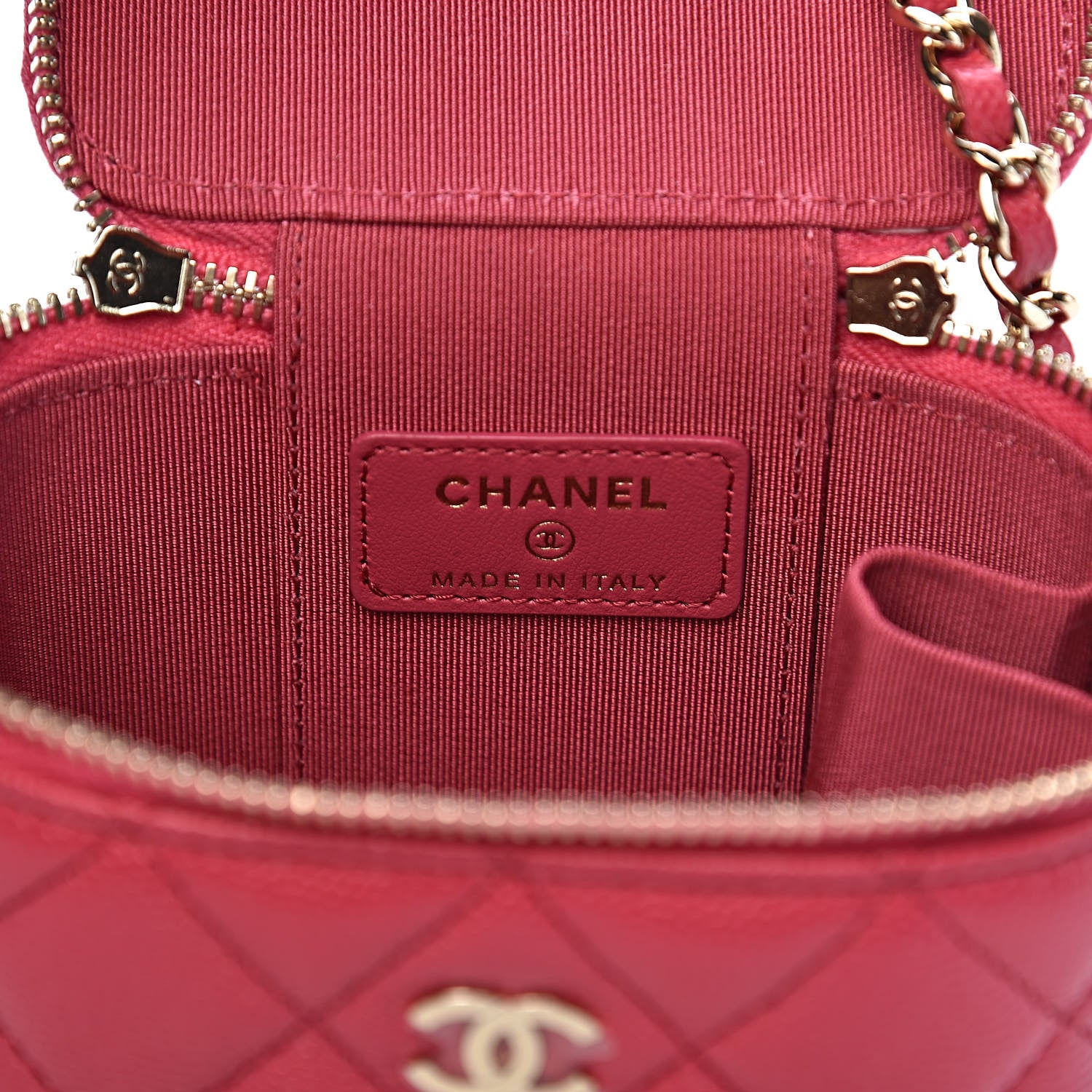 Chanel Caviar Quilted Mini Vanity Case With Chain Dark Pink 6 of 11
