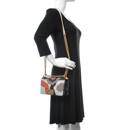 Chanel Lambskin Suede Patchwork Small Act I Camellia Boy Flap Charcoal Brown Pink 2 of 15
